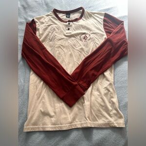 Volcom Men's Cream and Red Long Sleeve Shirt